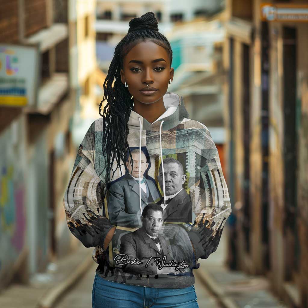 Booker T. Washington Hoodie Historic Portrait Collage Civil Rights Legacy Educational Pioneer Design - African Pride