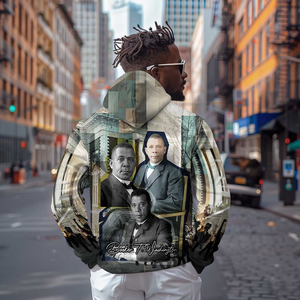 Booker T. Washington Hoodie Historic Portrait Collage Civil Rights Legacy Educational Pioneer Design - African Pride