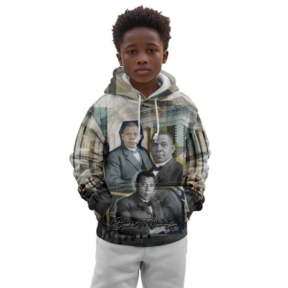 Booker T. Washington Kid Hoodie Historic Portrait Collage Civil Rights Legacy Educational Pioneer Design - African Pride
