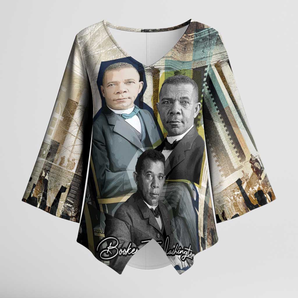 Booker T. Washington Kimono Sleeve Blouse Historic Portrait Collage Civil Rights Legacy Educational Pioneer Design - African Pride
