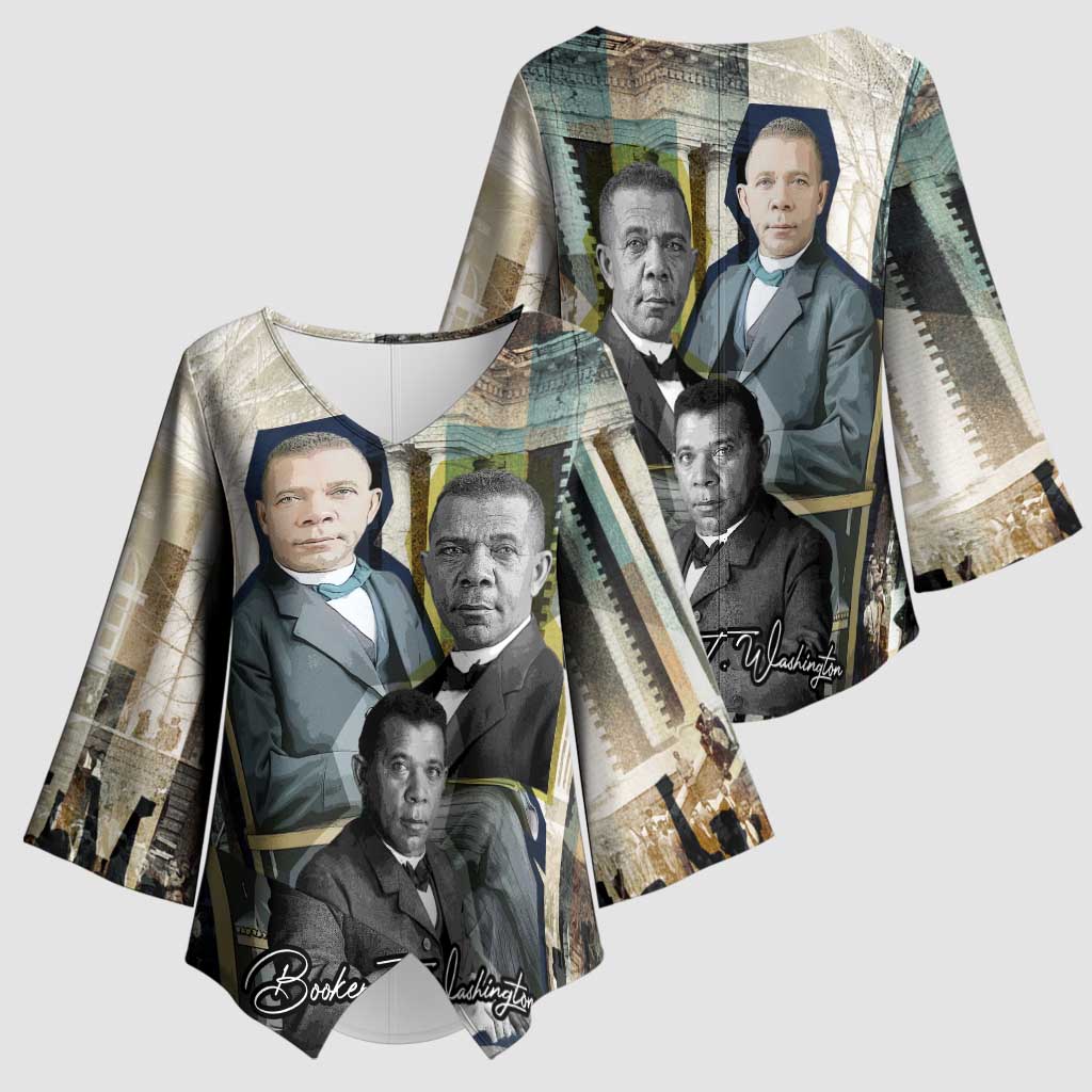 Booker T. Washington Kimono Sleeve Blouse Historic Portrait Collage Civil Rights Legacy Educational Pioneer Design - African Pride