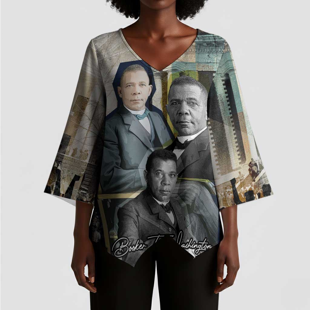 Booker T. Washington Kimono Sleeve Blouse Historic Portrait Collage Civil Rights Legacy Educational Pioneer Design - African Pride