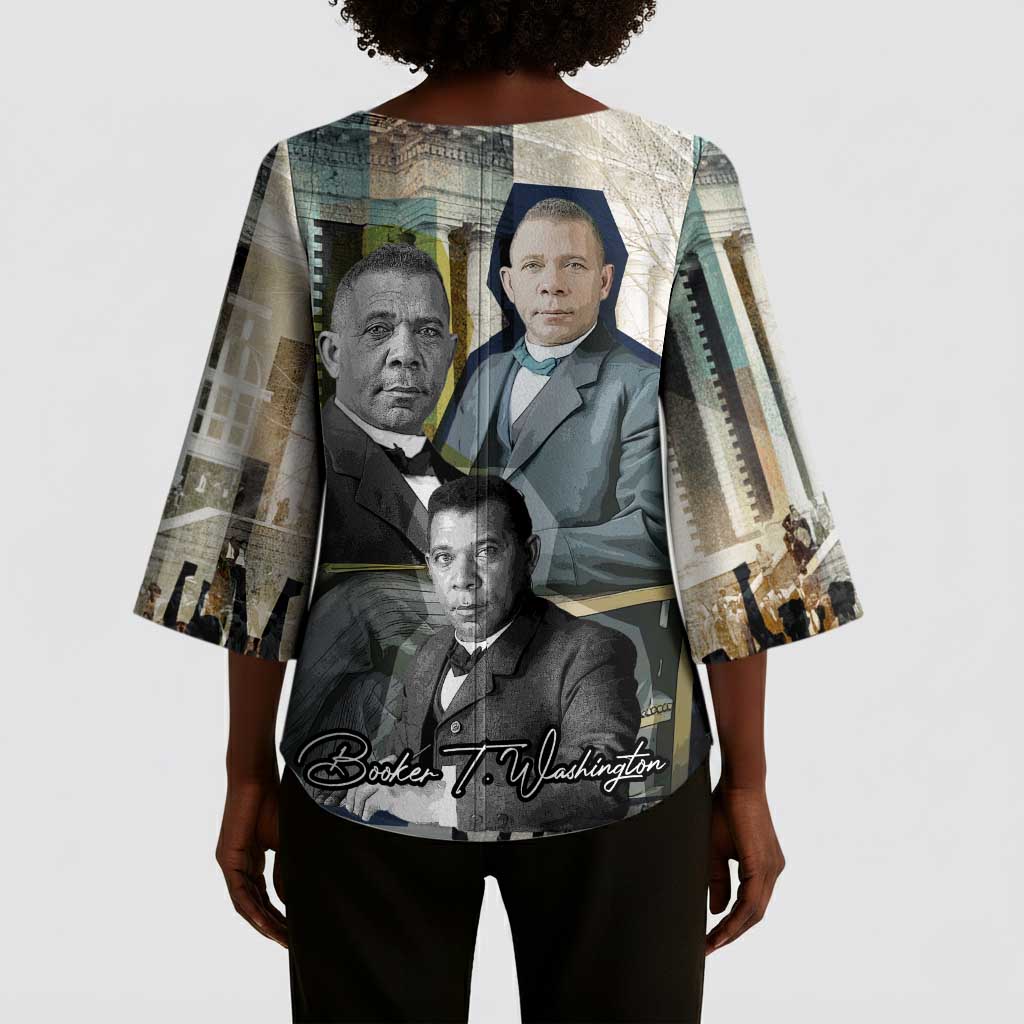 Booker T. Washington Kimono Sleeve Blouse Historic Portrait Collage Civil Rights Legacy Educational Pioneer Design - African Pride