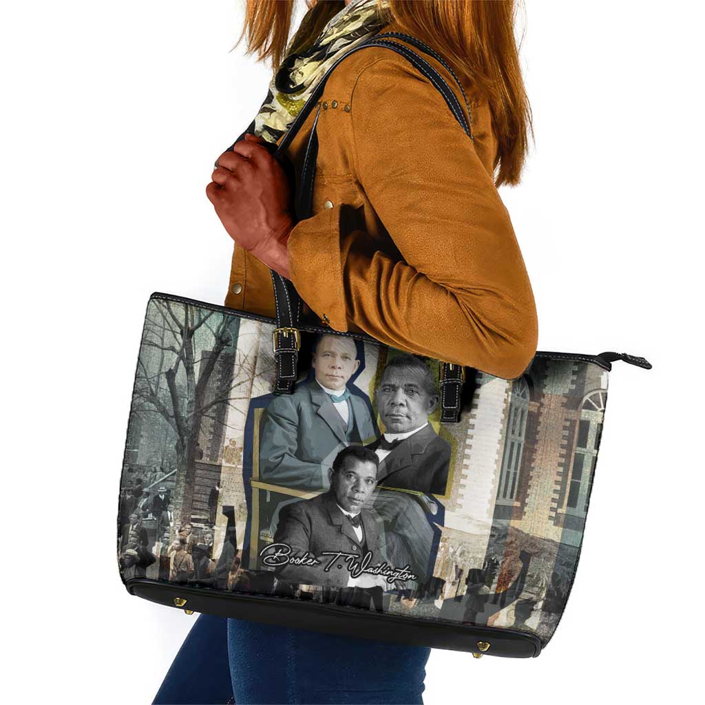Booker T. Washington Leather Tote Bag Historic Portrait Collage Civil Rights Legacy Educational Pioneer Design - African Pride
