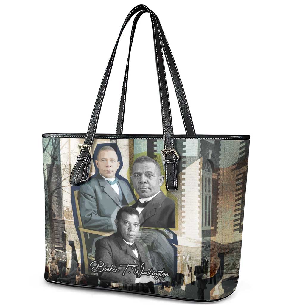 Booker T. Washington Leather Tote Bag Historic Portrait Collage Civil Rights Legacy Educational Pioneer Design - African Pride