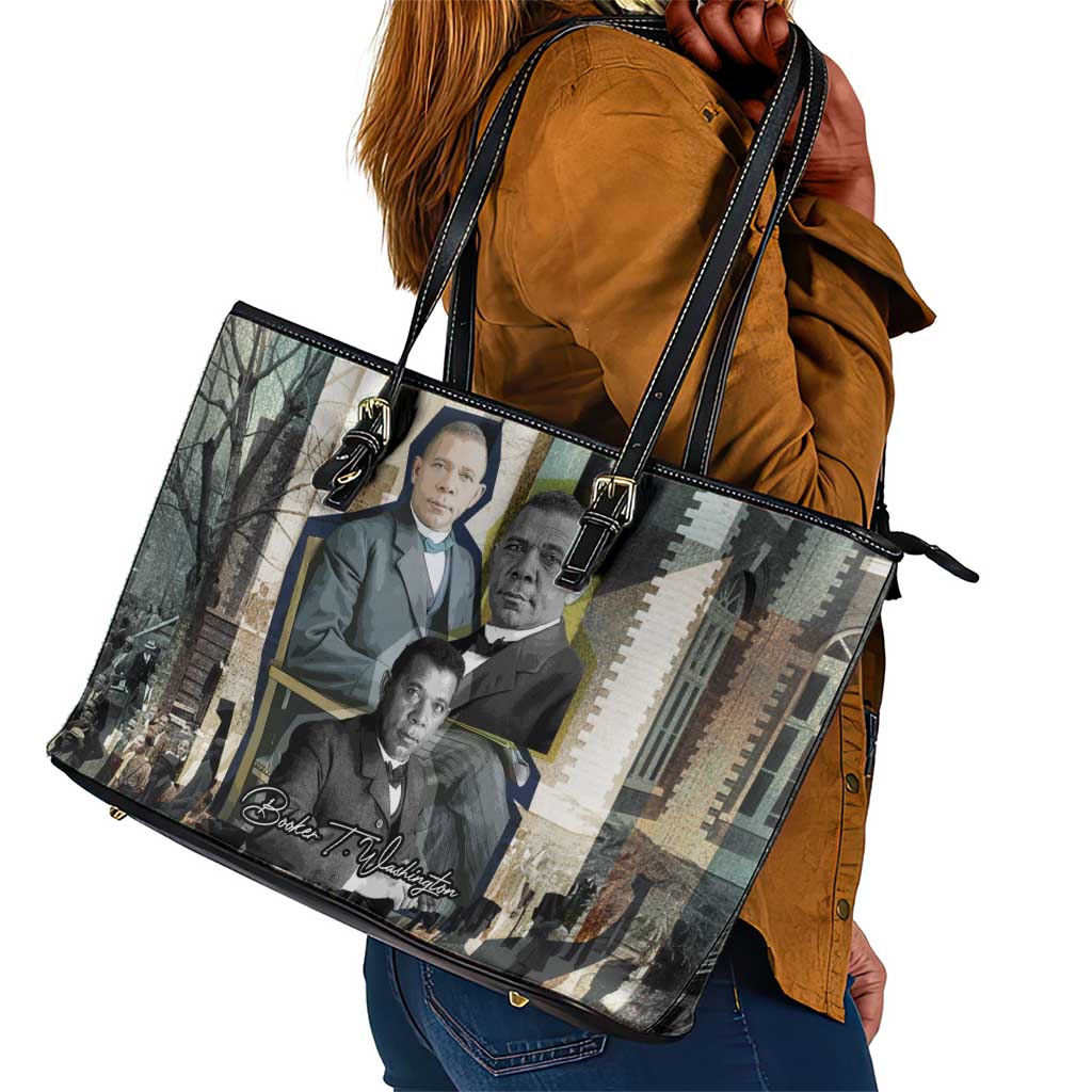 Booker T. Washington Leather Tote Bag Historic Portrait Collage Civil Rights Legacy Educational Pioneer Design - African Pride
