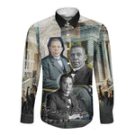 Booker T. Washington Long Sleeve Button Shirt Historic Portrait Collage Civil Rights Legacy Educational Pioneer Design - African Pride