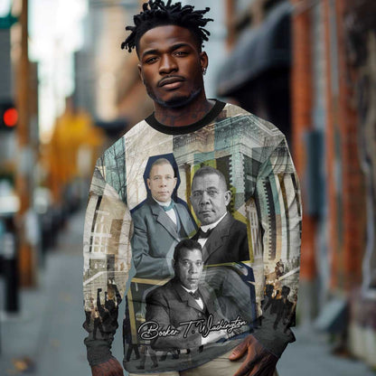 Booker T. Washington Long Sleeve Shirt Historic Portrait Collage Civil Rights Legacy Educational Pioneer Design - African Pride