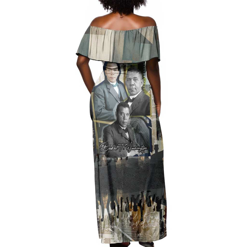 Booker T. Washington Off Shoulder Maxi Dress Historic Portrait Collage Civil Rights Legacy Educational Pioneer Design - African Pride