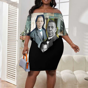 Booker T. Washington Off Shoulder Short Dress Historic Portrait Collage Civil Rights Legacy Educational Pioneer Design - African Pride