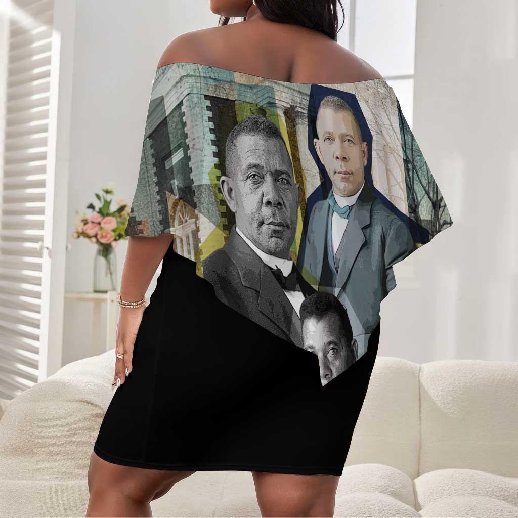 Booker T. Washington Off Shoulder Short Dress Historic Portrait Collage Civil Rights Legacy Educational Pioneer Design - African Pride