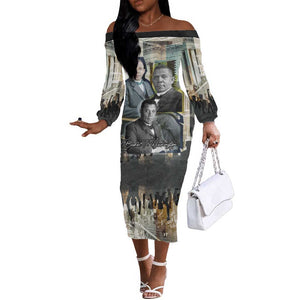 Booker T. Washington Off The Shoulder Long Sleeve Dress Historic Portrait Collage Civil Rights Legacy Educational Pioneer Design - African Pride