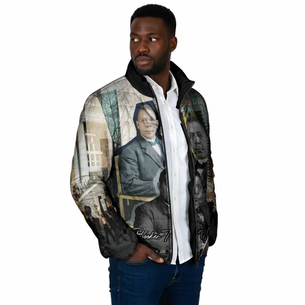 Booker T. Washington Padded Jacket Historic Portrait Collage Civil Rights Legacy Educational Pioneer Design - African Pride