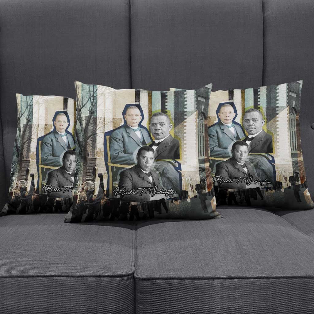 Booker T. Washington Pillow Cover Historic Portrait Collage Civil Rights Legacy Educational Pioneer Design - African Pride