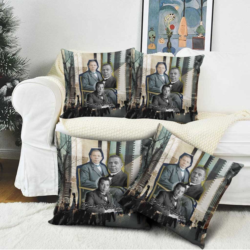 Booker T. Washington Pillow Cover Historic Portrait Collage Civil Rights Legacy Educational Pioneer Design - African Pride