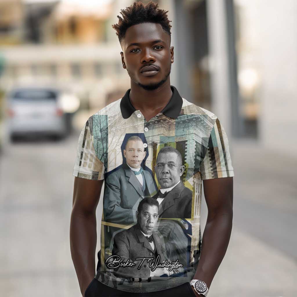 Booker T. Washington Polo Shirt Historic Portrait Collage Civil Rights Legacy Educational Pioneer Design TS04