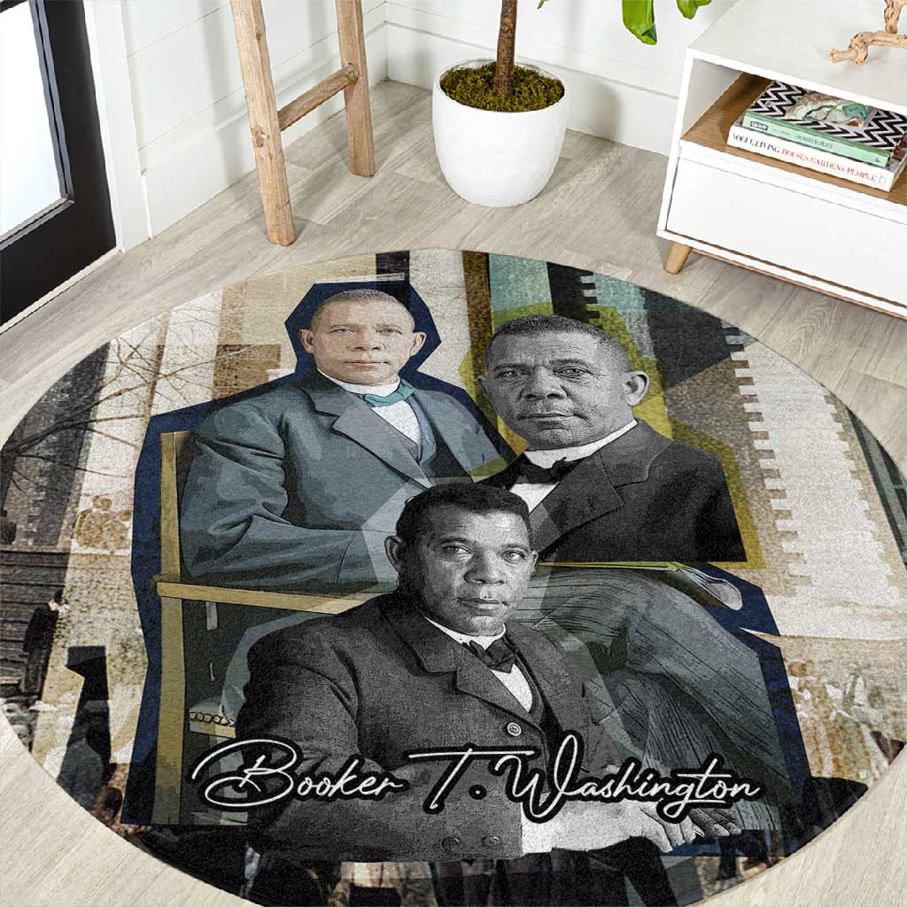 Booker T. Washington Round Carpet Historic Portrait Collage Civil Rights Legacy Educational Pioneer Design - African Pride