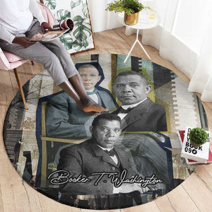 Booker T. Washington Round Carpet Historic Portrait Collage Civil Rights Legacy Educational Pioneer Design - African Pride