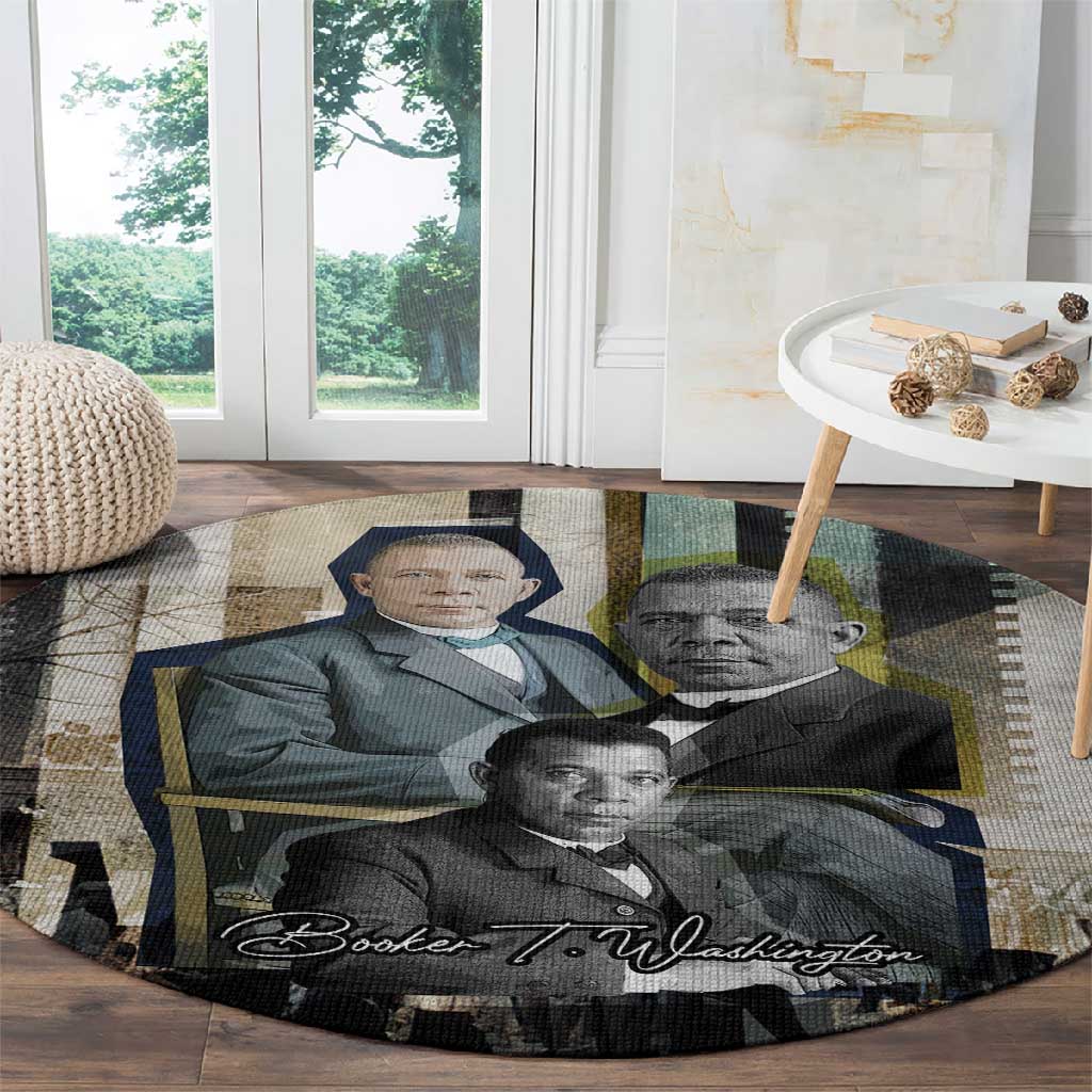 Booker T. Washington Round Carpet Historic Portrait Collage Civil Rights Legacy Educational Pioneer Design - African Pride
