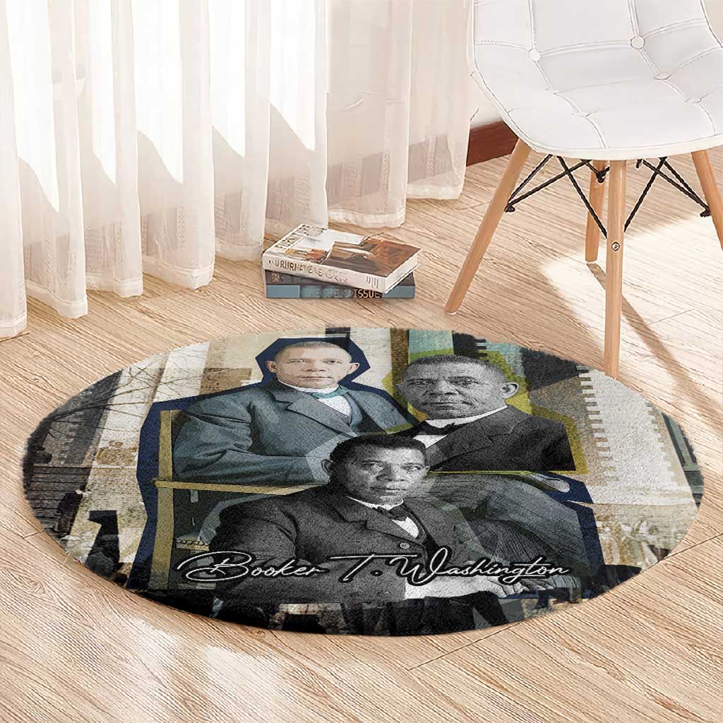 Booker T. Washington Round Carpet Historic Portrait Collage Civil Rights Legacy Educational Pioneer Design - African Pride