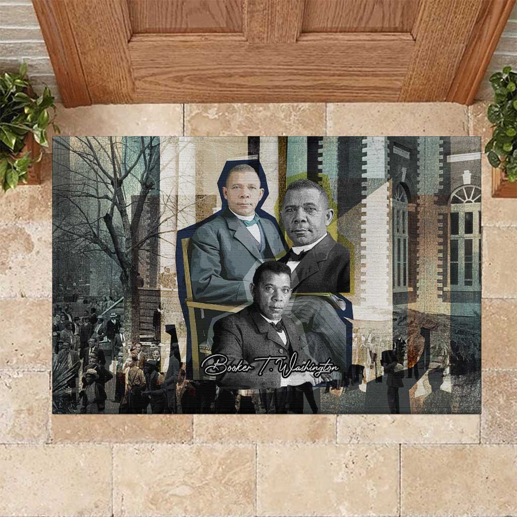 Booker T. Washington Rubber Doormat Historic Portrait Collage Civil Rights Legacy Educational Pioneer Design - African Pride