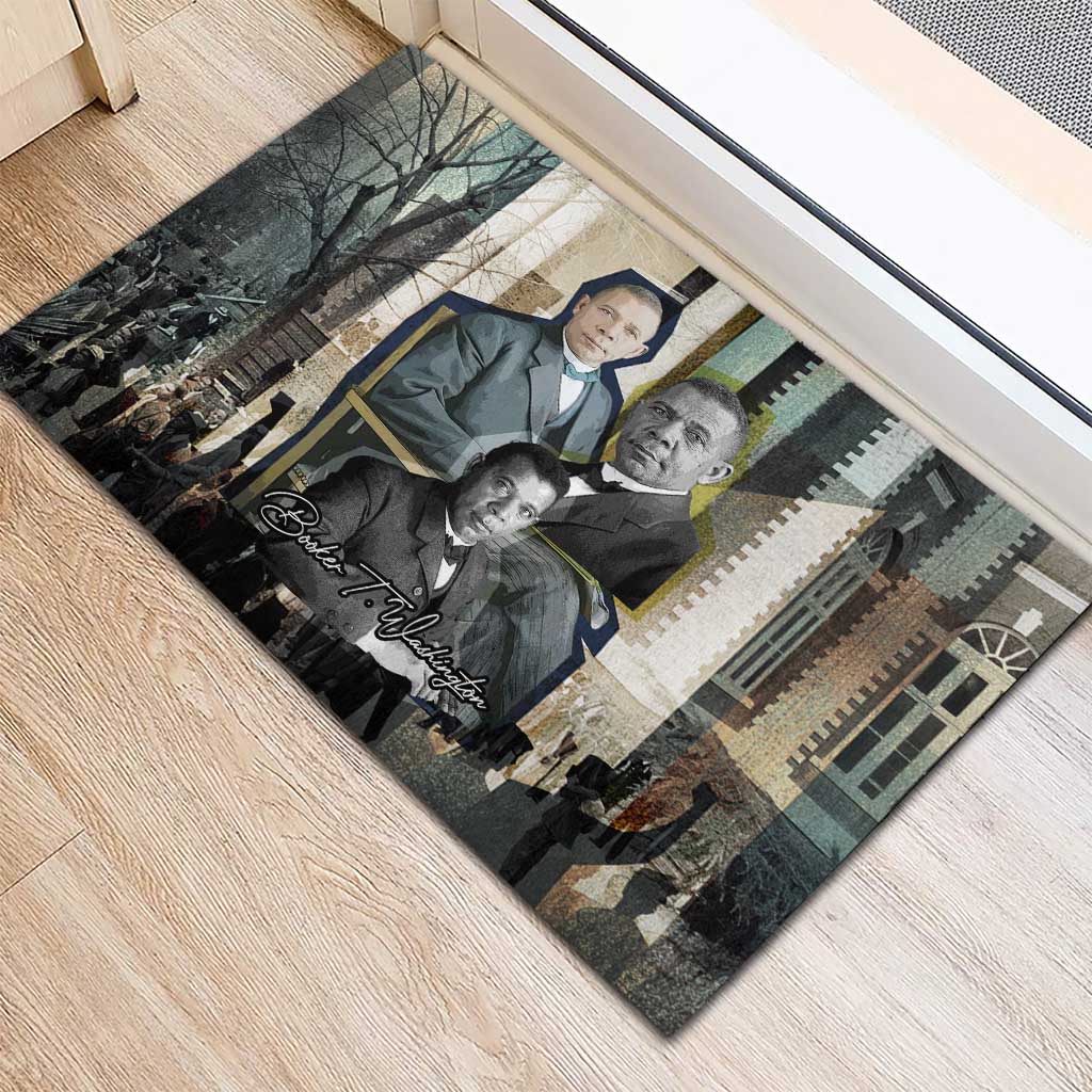 Booker T. Washington Rubber Doormat Historic Portrait Collage Civil Rights Legacy Educational Pioneer Design - African Pride