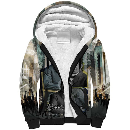 Booker T. Washington Sherpa Hoodie Historic Portrait Collage Civil Rights Legacy Educational Pioneer Design - African Pride