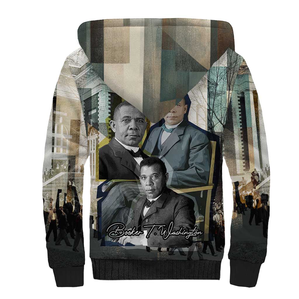 Booker T. Washington Sherpa Hoodie Historic Portrait Collage Civil Rights Legacy Educational Pioneer Design - African Pride