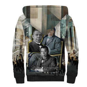 Booker T. Washington Sherpa Hoodie Historic Portrait Collage Civil Rights Legacy Educational Pioneer Design - African Pride