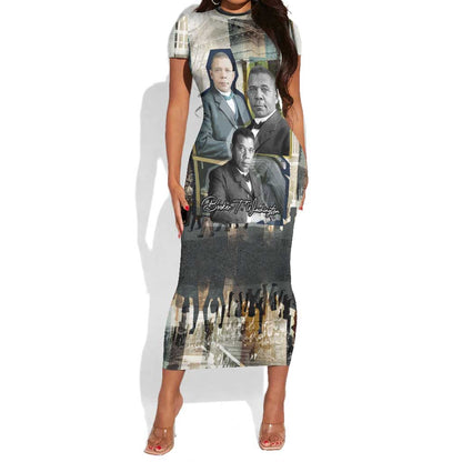 Booker T. Washington Short Sleeve Bodycon Dress Historic Portrait Collage Civil Rights Legacy Educational Pioneer Design TS04