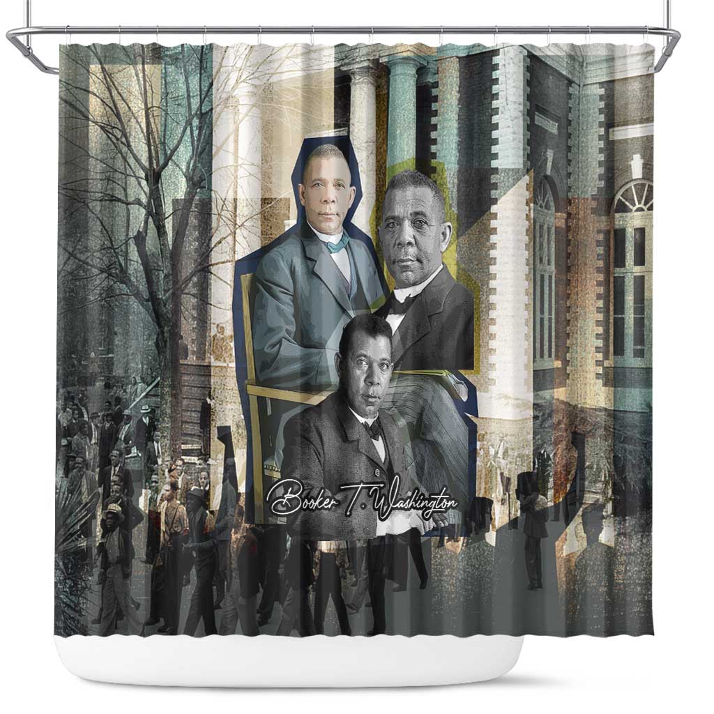 Booker T. Washington Shower Curtain Historic Portrait Collage Civil Rights Legacy Educational Pioneer Design - African Pride