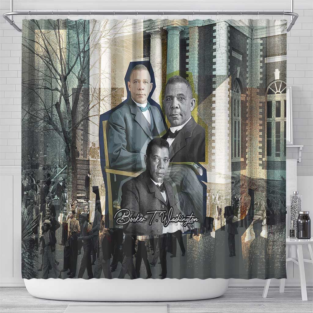 Booker T. Washington Shower Curtain Historic Portrait Collage Civil Rights Legacy Educational Pioneer Design - African Pride