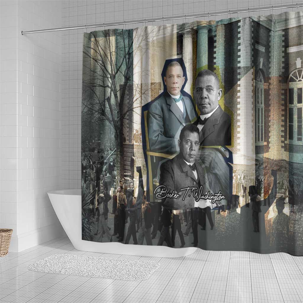 Booker T. Washington Shower Curtain Historic Portrait Collage Civil Rights Legacy Educational Pioneer Design - African Pride