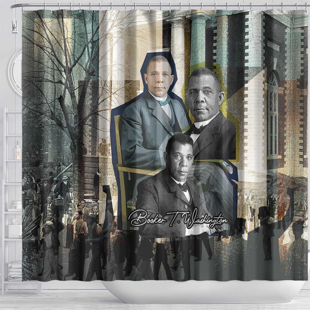 Booker T. Washington Shower Curtain Historic Portrait Collage Civil Rights Legacy Educational Pioneer Design - African Pride