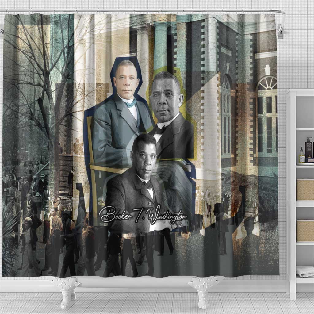 Booker T. Washington Shower Curtain Historic Portrait Collage Civil Rights Legacy Educational Pioneer Design - African Pride