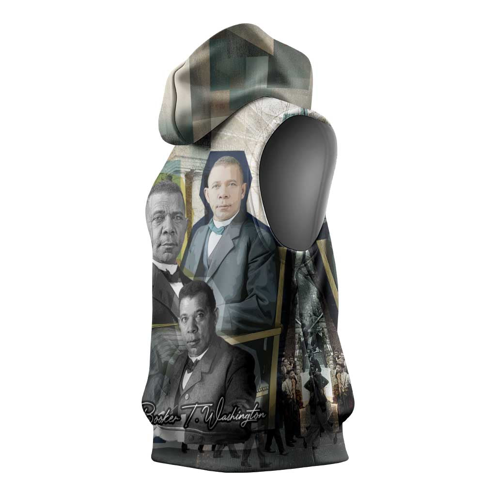 Booker T. Washington Sleeveless Hoodie Historic Portrait Collage Civil Rights Legacy Educational Pioneer Design - African Pride