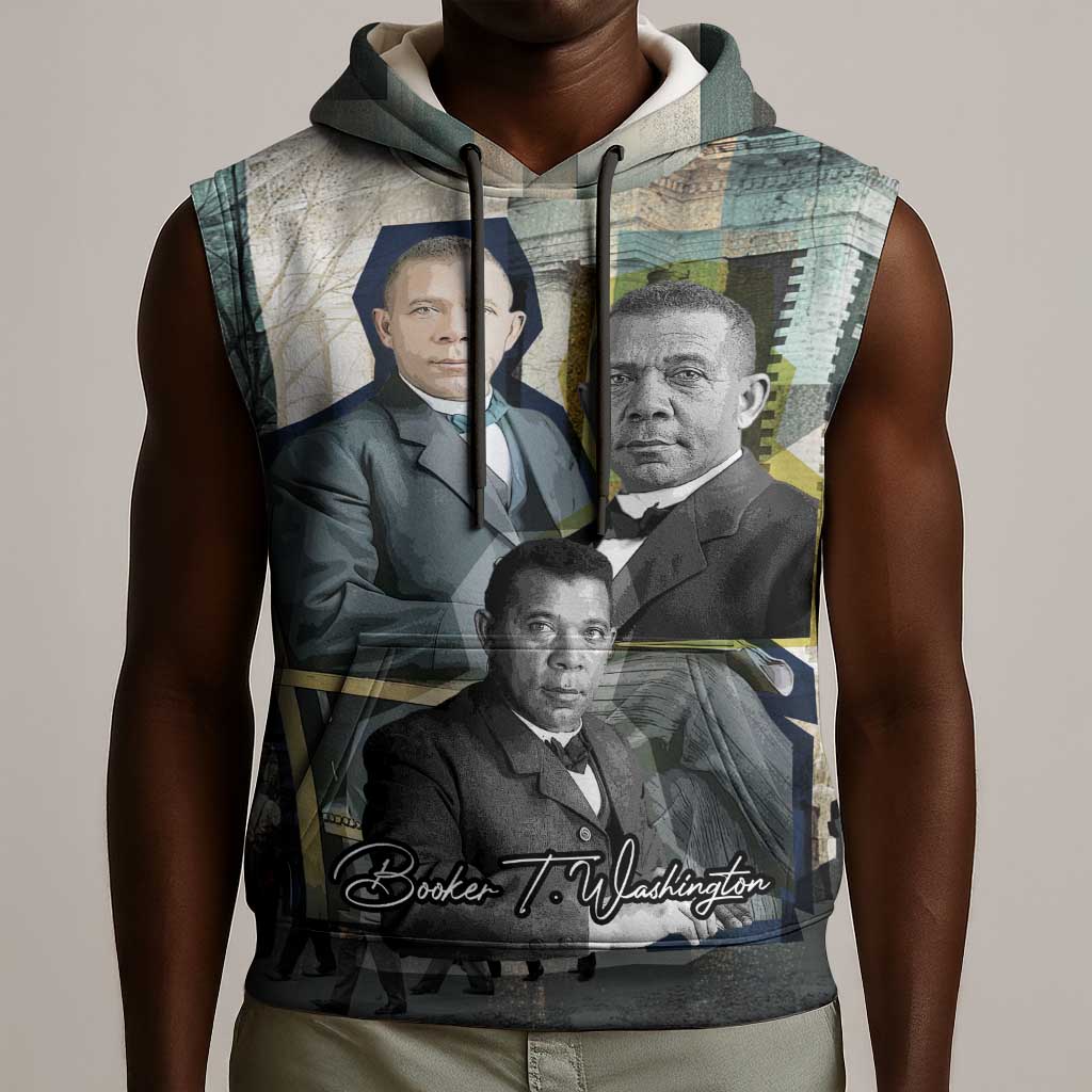 Booker T. Washington Sleeveless Hoodie Historic Portrait Collage Civil Rights Legacy Educational Pioneer Design - African Pride