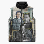 Booker T. Washington Sleeveless Puffer Jacket Historic Portrait Collage Civil Rights Legacy Educational Pioneer Design - African Pride