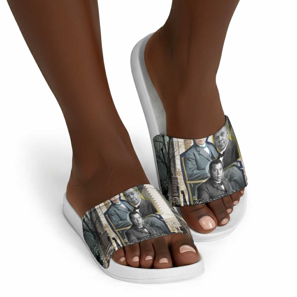 Booker T. Washington Slide Sandals Historic Portrait Collage Civil Rights Legacy Educational Pioneer Design - African Pride