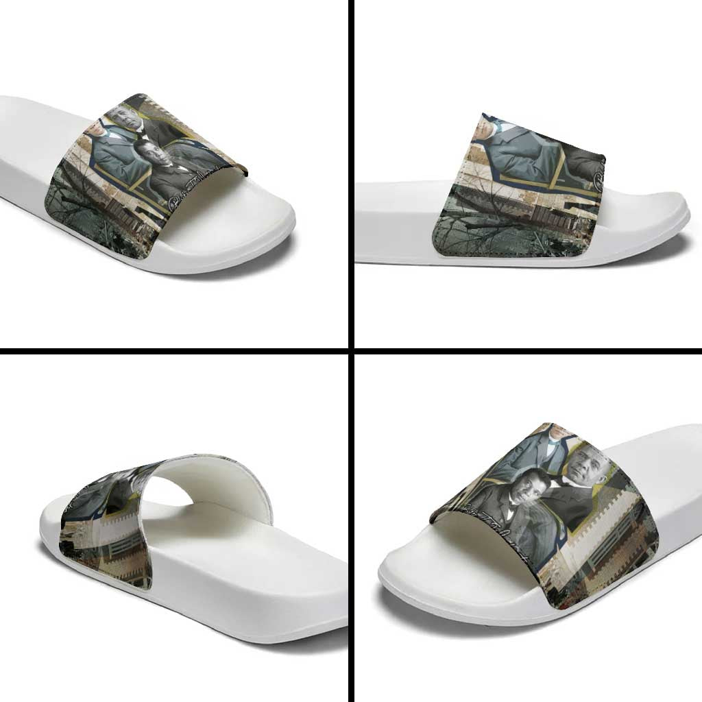 Booker T. Washington Slide Sandals Historic Portrait Collage Civil Rights Legacy Educational Pioneer Design - African Pride