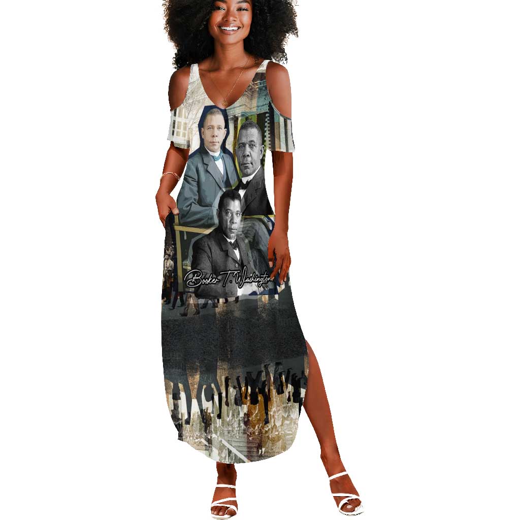 Booker T. Washington Summer Maxi Dress Historic Portrait Collage Civil Rights Legacy Educational Pioneer Design TS04