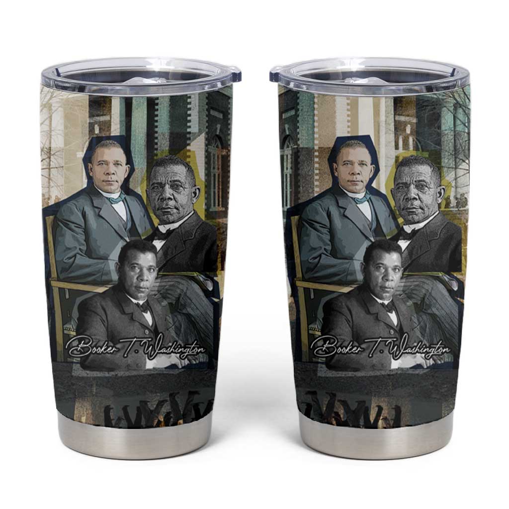 Booker T. Washington Tumbler Cup Historic Portrait Collage Civil Rights Legacy Educational Pioneer Design - African Pride