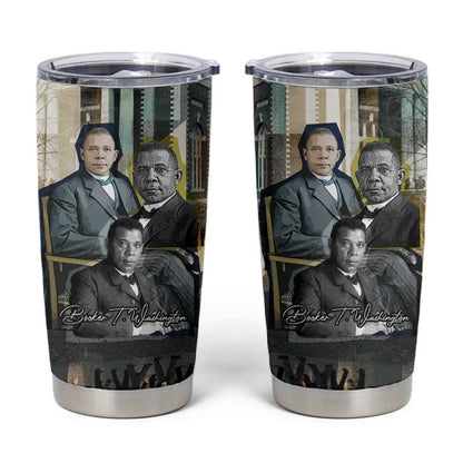 Booker T. Washington Tumbler Cup Historic Portrait Collage Civil Rights Legacy Educational Pioneer Design - African Pride