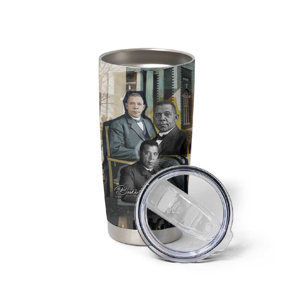 Booker T. Washington Tumbler Cup Historic Portrait Collage Civil Rights Legacy Educational Pioneer Design - African Pride