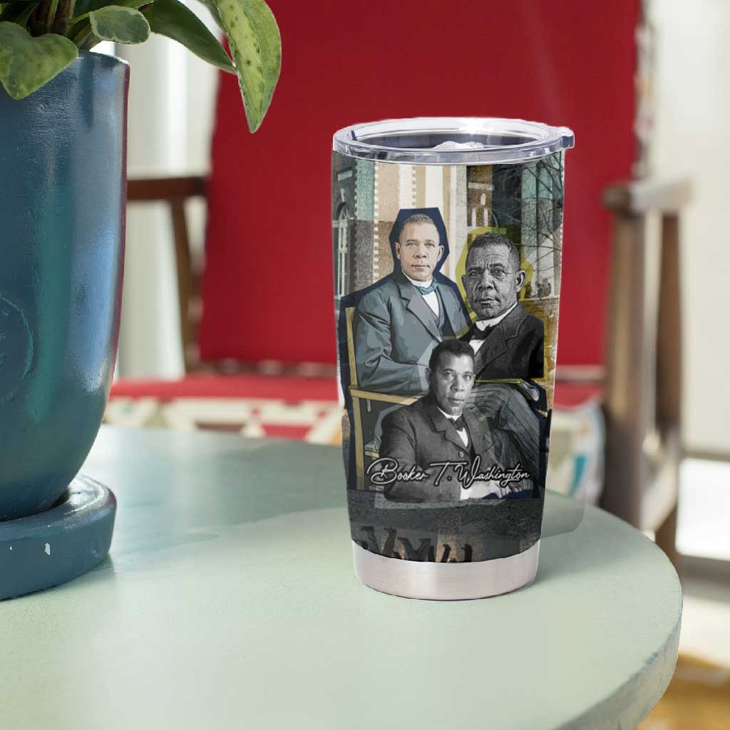 Booker T. Washington Tumbler Cup Historic Portrait Collage Civil Rights Legacy Educational Pioneer Design - African Pride
