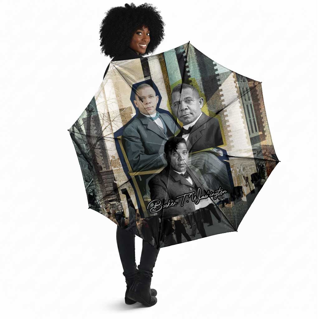 Booker T. Washington Umbrella Historic Portrait Collage Civil Rights Legacy Educational Pioneer Design - African Pride
