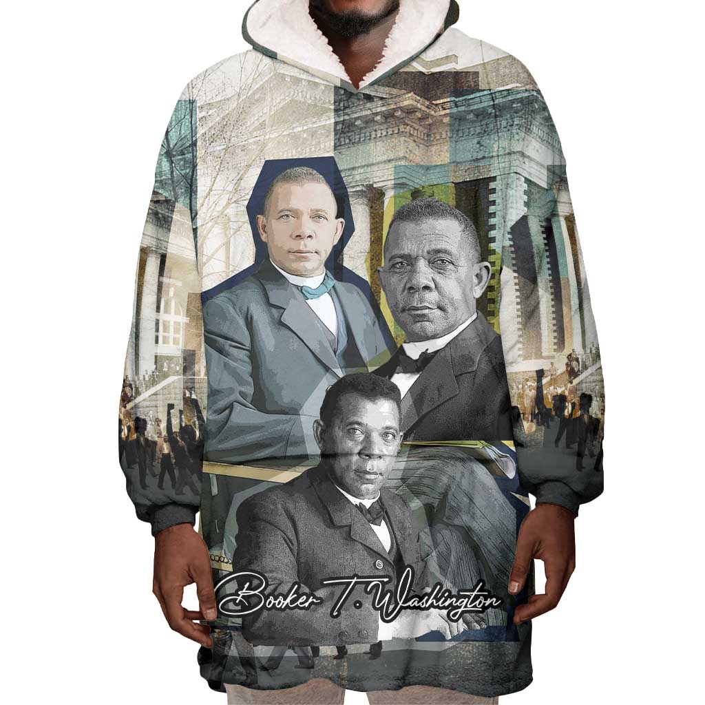Booker T. Washington Wearable Blanket Hoodie Historic Portrait Collage Civil Rights Legacy Educational Pioneer Design - African Pride