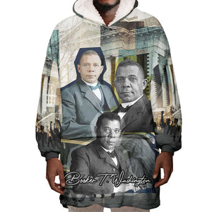 Booker T. Washington Wearable Blanket Hoodie Historic Portrait Collage Civil Rights Legacy Educational Pioneer Design - African Pride