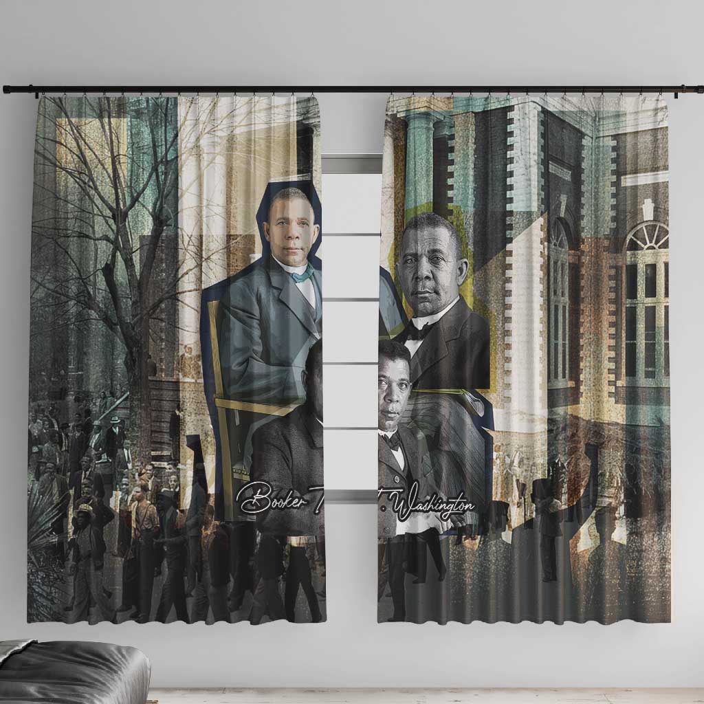 Booker T. Washington Window Curtain Historic Portrait Collage Civil Rights Legacy Educational Pioneer Design - African Pride