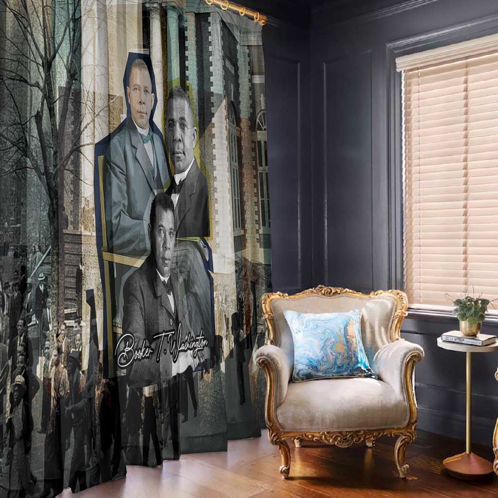 Booker T. Washington Window Curtain Historic Portrait Collage Civil Rights Legacy Educational Pioneer Design - African Pride